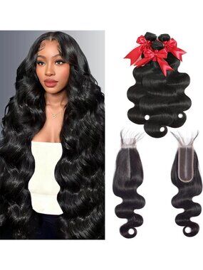 12A Brazilian Virgin Body Wave Hair Bundles & HD Lace Closure - 16, 18, 20 Inch